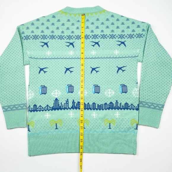 Alaska Airlines Christmas Sweater Adult Medium Blue Green Fair Isle Pilot Ugly - Picture 8 of 11
